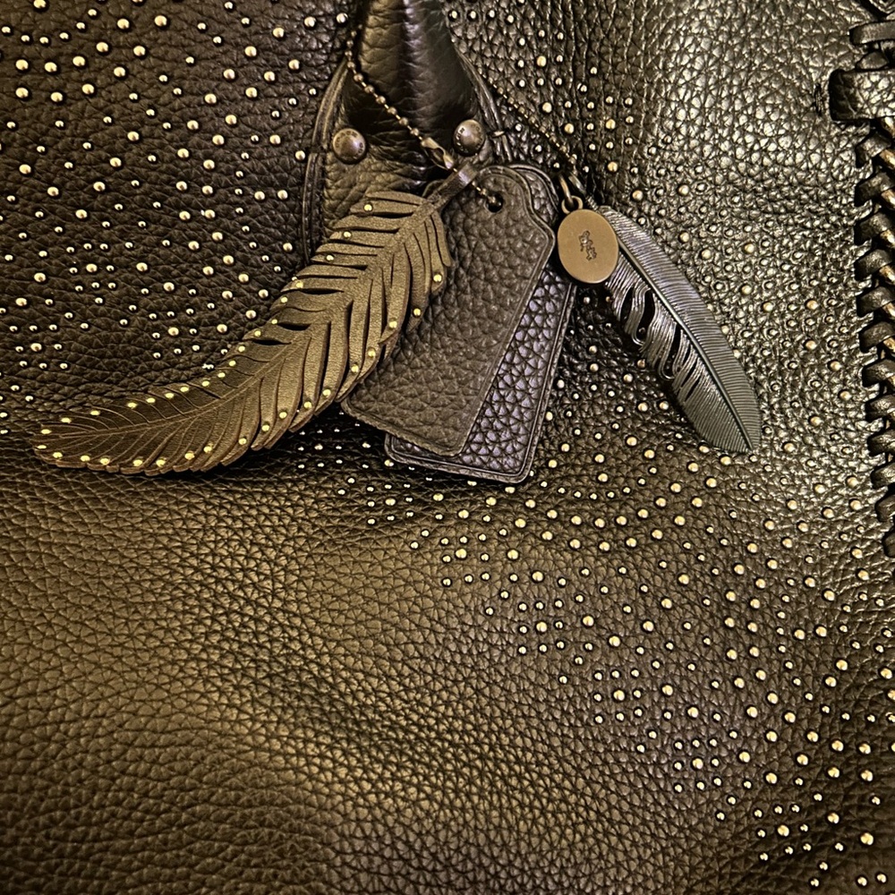 COACH RARE Tatum whipstitch Studded Black Leather Bag weekender 5 HANG TAGS EUC - Picture 6 of 15